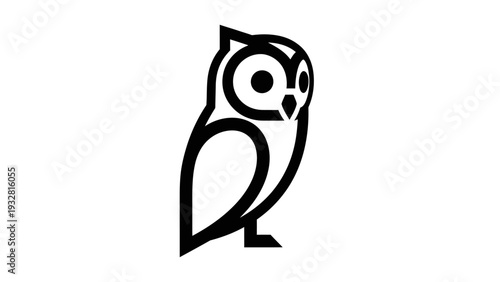 Minimalist black line art owl icon illustration. Simple stylized vector graphic of a wise bird symbol, perfect for modern designs.