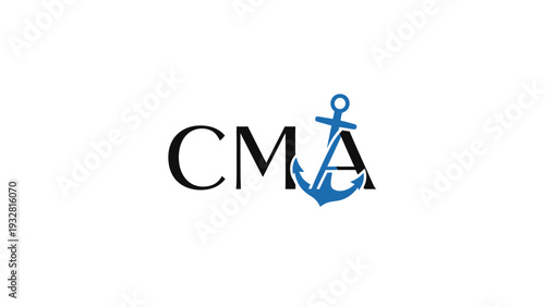 Creative graphic logo with black letters CM and a blue anchor stylized as the letter A, representing maritime, shipping, and transport concepts.