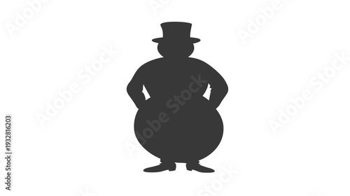 Plump silhouette figure wearing a formal top hat on a white background. Classic gentleman character illustration or icon.
