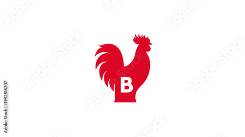 Abstract red rooster symbol with letter B on a clean white background, ideal for modern design and conceptual branding