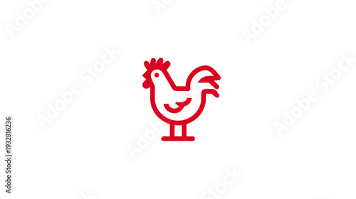 Minimalist Red Outline Chicken or Rooster Icon Vector Illustration on White Background for Poultry and Farm Themes