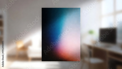 Wallpaper Mural Poster abstract gradient artwork with blue to pink nebula texture on wall mockup in modern home office background, soft daylight blur Torontodigital.ca