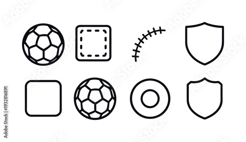 Sports equipment outline icon set. Football, baseball, sports gear and equipment collection