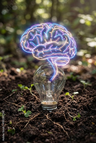 Innovation Concept with Glowing Brain Lightbulb and Future Technology Inspiration