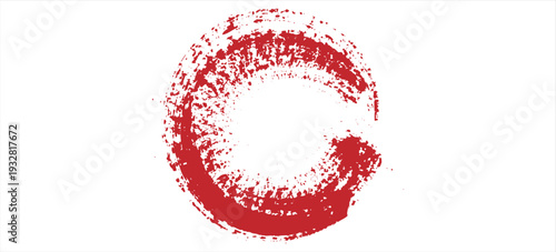 Red Zen Enso Circle, Hand Drawn Grunge Brush Stroke Logo on White Background