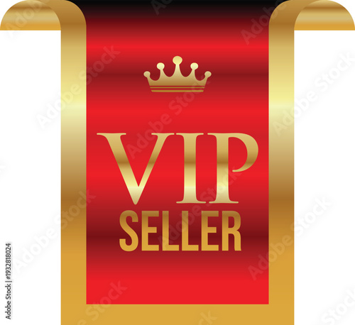 Vip seller banner with golden crown and red background