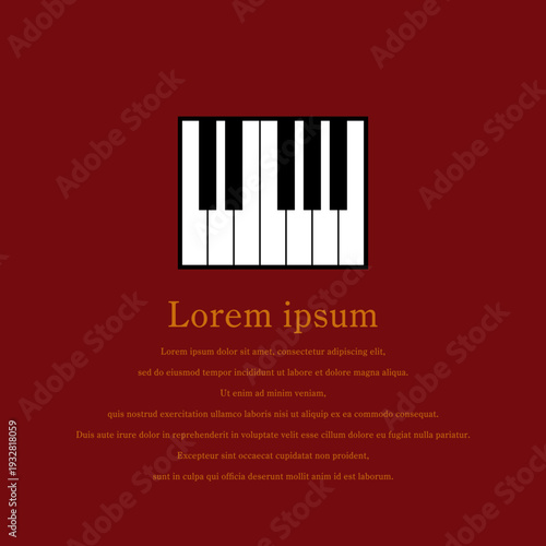 真ん中の12鍵のピアノ鍵盤とシンプルな背景のイラスト（線あり・赤）【正方形】