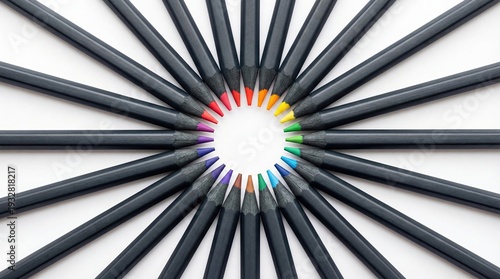 Color Diversity Concept with Gray Pencils and Vibrant Tips
