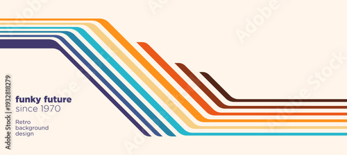 Striped retro background design in a futuristic retro style with colorful lines. Vector illustration.