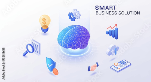 Blue Brain Concept with Business Icons.