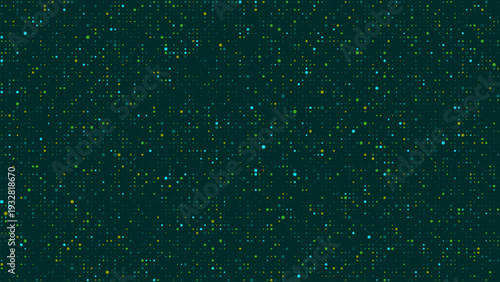 Vibrant pattern of multicolored dots on dark green background creates lively and dynamic visual effect