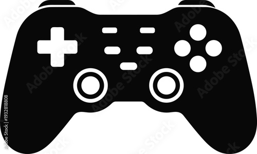 Video game controller silhouette isolated on white background, modern gaming console gamepad with buttons and joysticks, black vector illustration icon design.