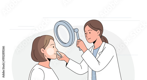 Dermatologist examines patient's skin with vitiligo using magnifying glass