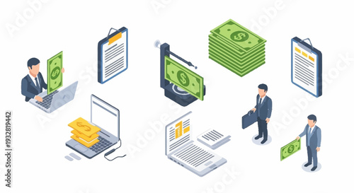 Businessmen and Money on Laptops and Devices.