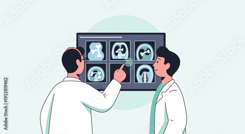 Doctors examining X-ray scans of lungs on a screen in a modern clinic.