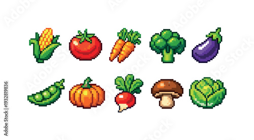 Vegetable, food pixel icon set. Organic, farm fresh, cute outline icons collection