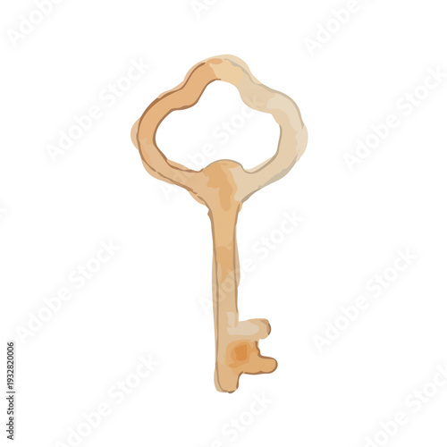 Hand drawn watercolor antique key illustration, vintage golden key for concept design／鍵