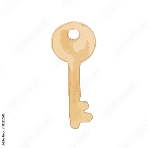 Hand drawn watercolor antique key illustration, vintage golden key for concept design／鍵