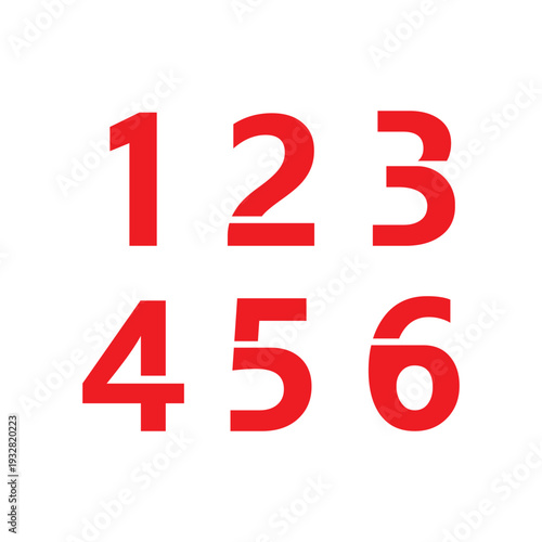 Red Numbers One to Six Illustration