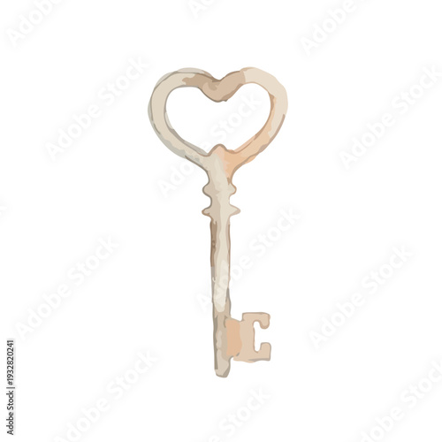 Hand drawn watercolor antique key illustration, vintage golden key for concept design／鍵