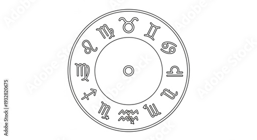 Astrological Zodiac Wheel Depicting Celestial Signs and Symbols.