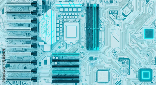 Close-up of Computer Microchip Circuit Board.