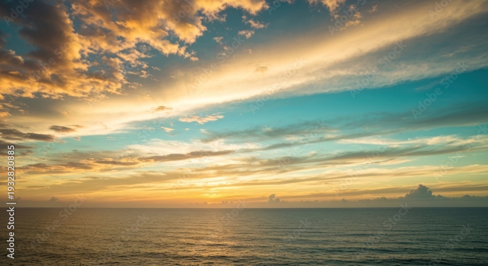 Obraz premium Vivid sunset painting the sky above a calm ocean with dynamic hues