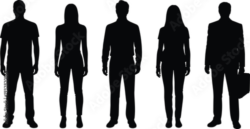 Business people silhouette set isolated on white background, black corporate men and women standing with briefcase professional vector illustration collection