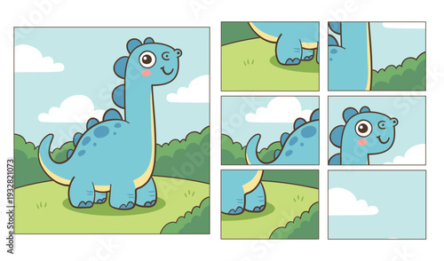 Educational puzzle for children featuring a cute dinosaur. Kids match picture pieces to complete the image, supporting logical thinking, attention, and early learning through play.