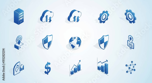 Collection of Blue Business Icons Set.