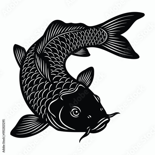 Black Silhouette of a Swimming Koi Fish carp aquatic