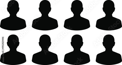 User profile silhouette icons set isolated on white background, black avatar head and shoulders symbols for social media interface