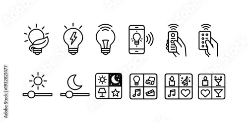 Solar energy linear icon set. Renewable power, green technology outline icons.