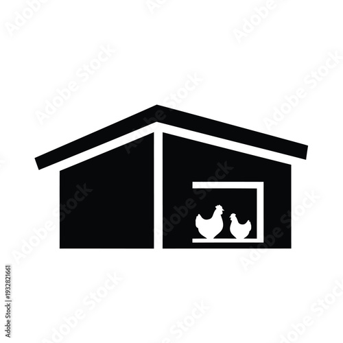 Chicken coop silhouette with chickens inside chicken house