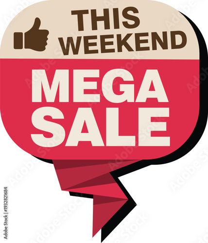 A red and beige weekend mega sale advertisement