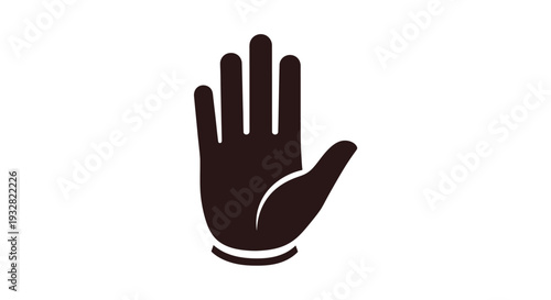 This bold vector graphic illustration presents a clear, open palm hand gesture, symbolizing a stop, halt, warning, or greeting, ideal for various digital design projects and user interfaces.