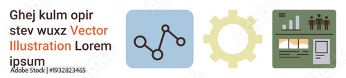 Data analysis, business reports, technology, workflow, infographic design, process optimization. Chart icon, gear symbol and infographic layout. Data analysis and business reports concept