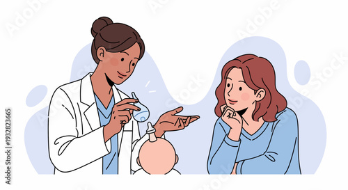 Medical Professional Administering Vaccination to Infant with Caregiver, Concerned Mother Observing in Healthcare Setting