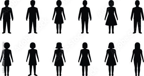 People silhouette icon set with standing male and female figures for family concepts, education graphics, diversity themes, social projects, and modern professional design use