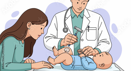 Doctor Examining Baby During Routine Healthcare Check-Up with Mother Present in Calm Pediatric Setting
