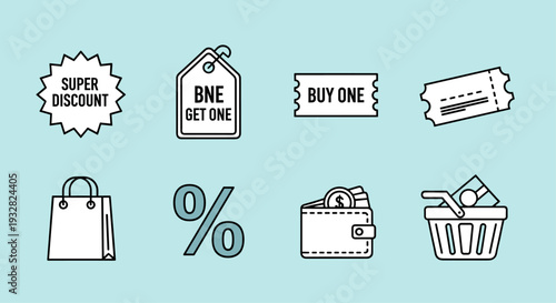 Discount Sale Icons for Shopping Offers.