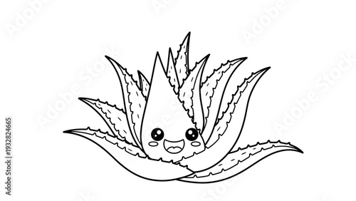 Happy cartoon aloe vera plant character with smiling face