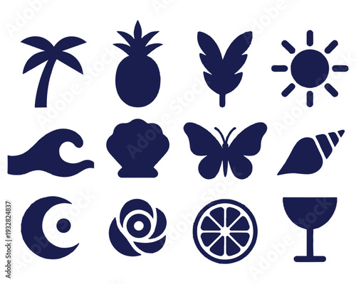 Vibrant tropical icons for summer and travel designs