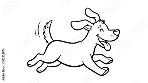 Happy cartoon dog running and jumping with tongue out
