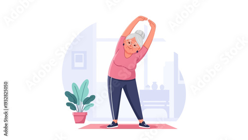 Senior Woman Exercising at Home for Healthy Living