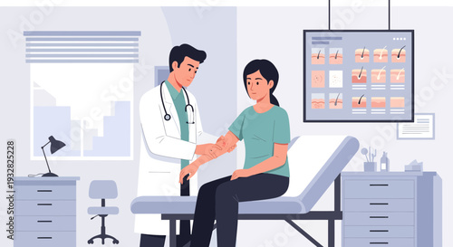 Doctor examining patient in medical examination room.