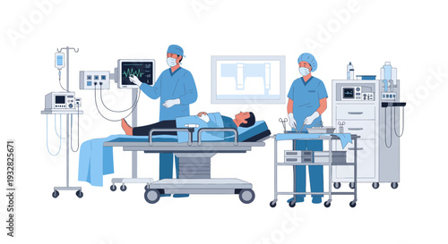 Medical Team Performing Surgery on Patient in Operating Room.