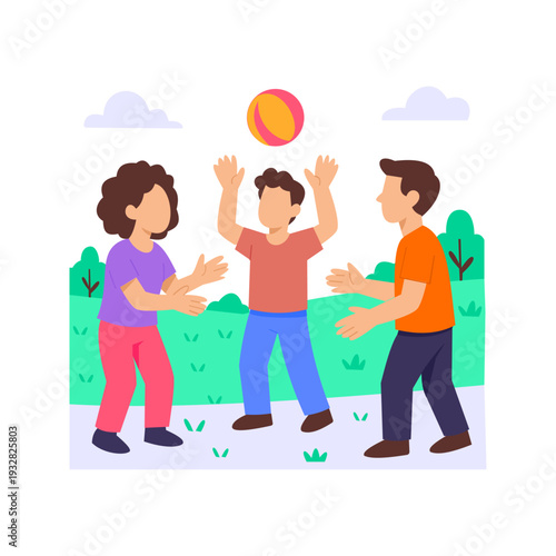 Playing Ball, Children enjoying ball game during playtime, Flat vector character illustration