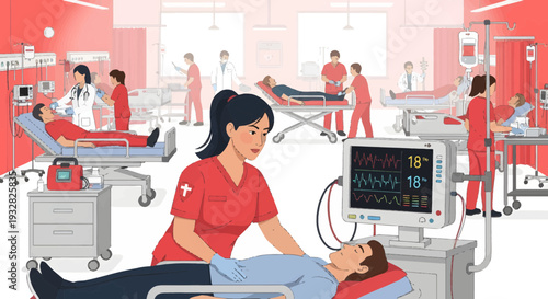 Nurse Caring for Patient in Intensive Care Unit.