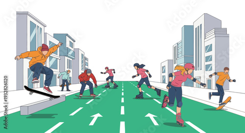 Urban Street Sports: Skaters and Rollerbladers in Cityscape